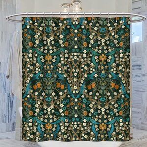 Mid Century Vintage Daisy Fabric Shower
Curtain, Green Garden Flower